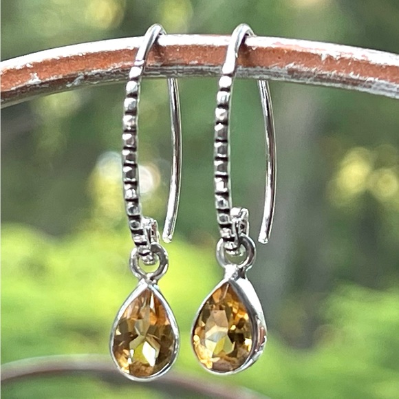 Stunning Golden Yellow Natural Citrine 925 Sterling Silver Drop Earrings - Picture 4 of 11
